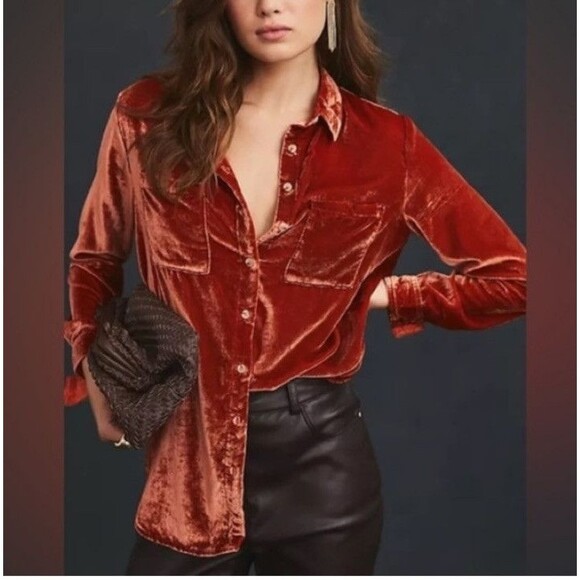 Anthropologie Pilcro Velvet Femme Buttondown Shirt Extra Small Rust Orange Women - Picture 1 of 9
